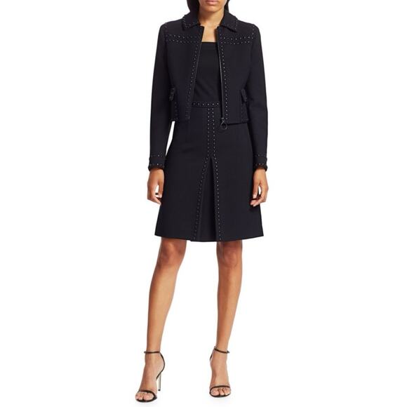 Akris Punto Grommet Cropped Jacket Women 4 Black Wool Studded Blazer Luxury - Picture 1 of 15